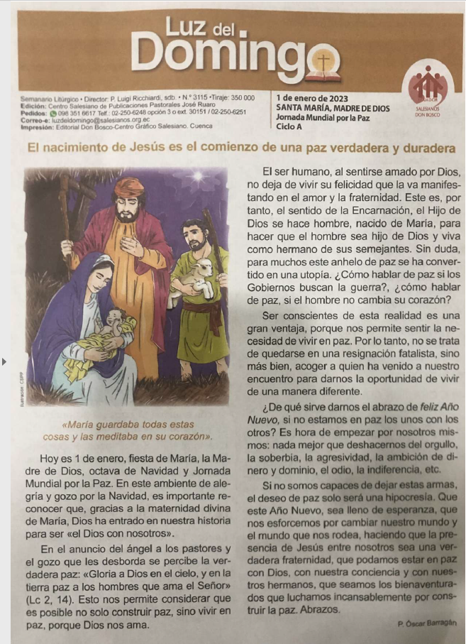 Luz del Domingo 1 de enero Santuario María Auxiliadora